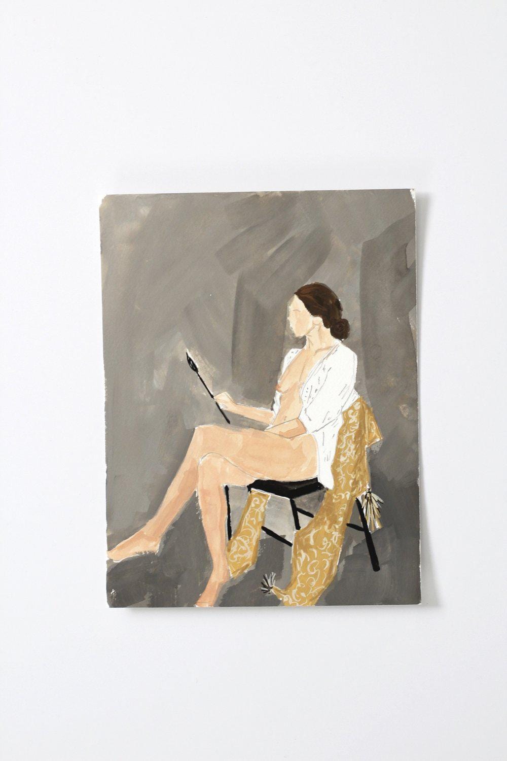 Abstract painting of woman seated with gold shawl, fullsizeoutput_207c