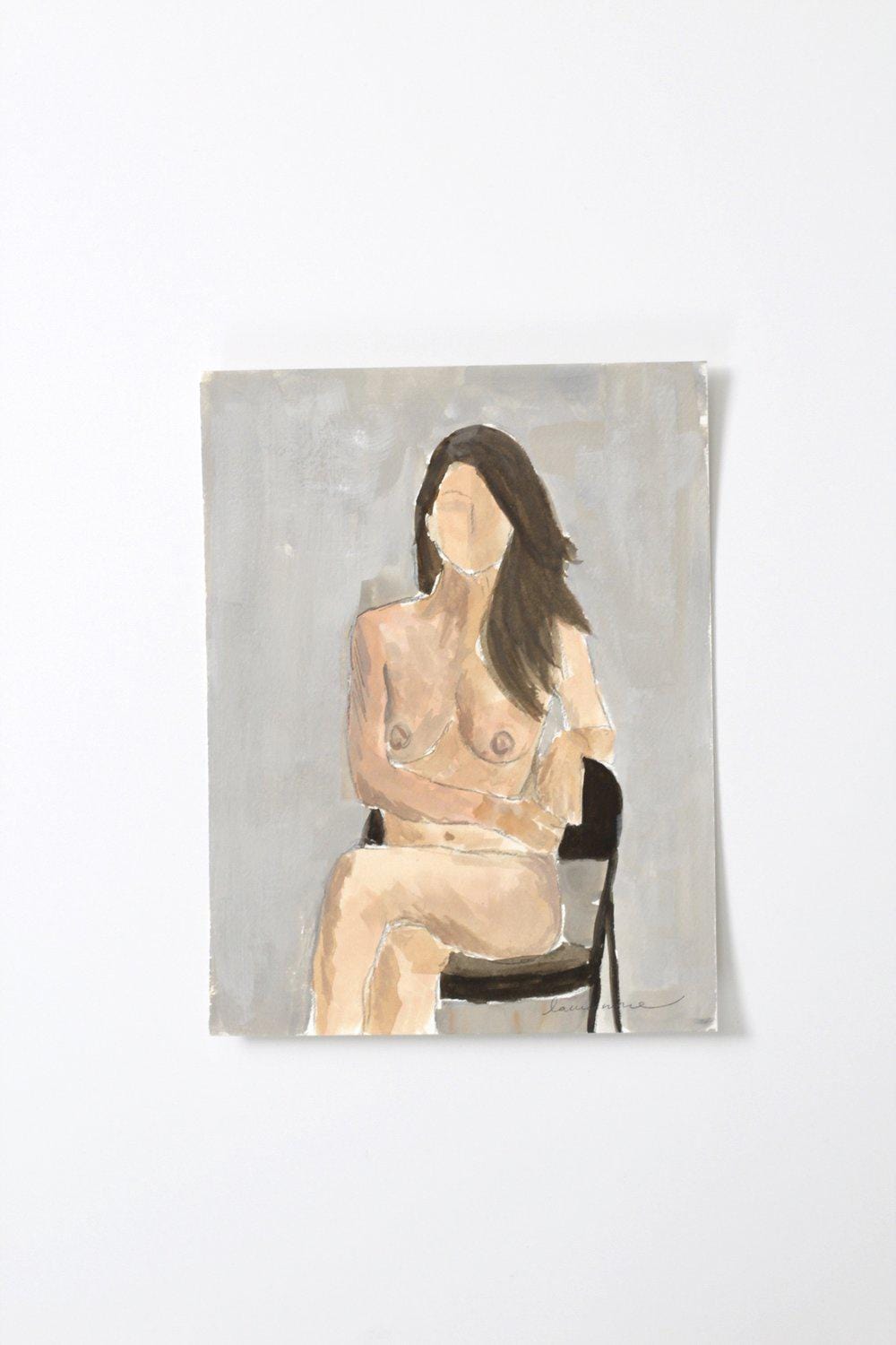 Figure painting of a woman seated on a chair.