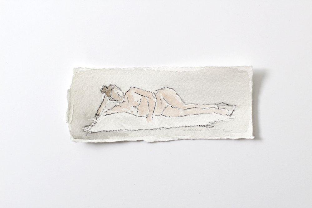 Watercolor sketch of reclining nude figure