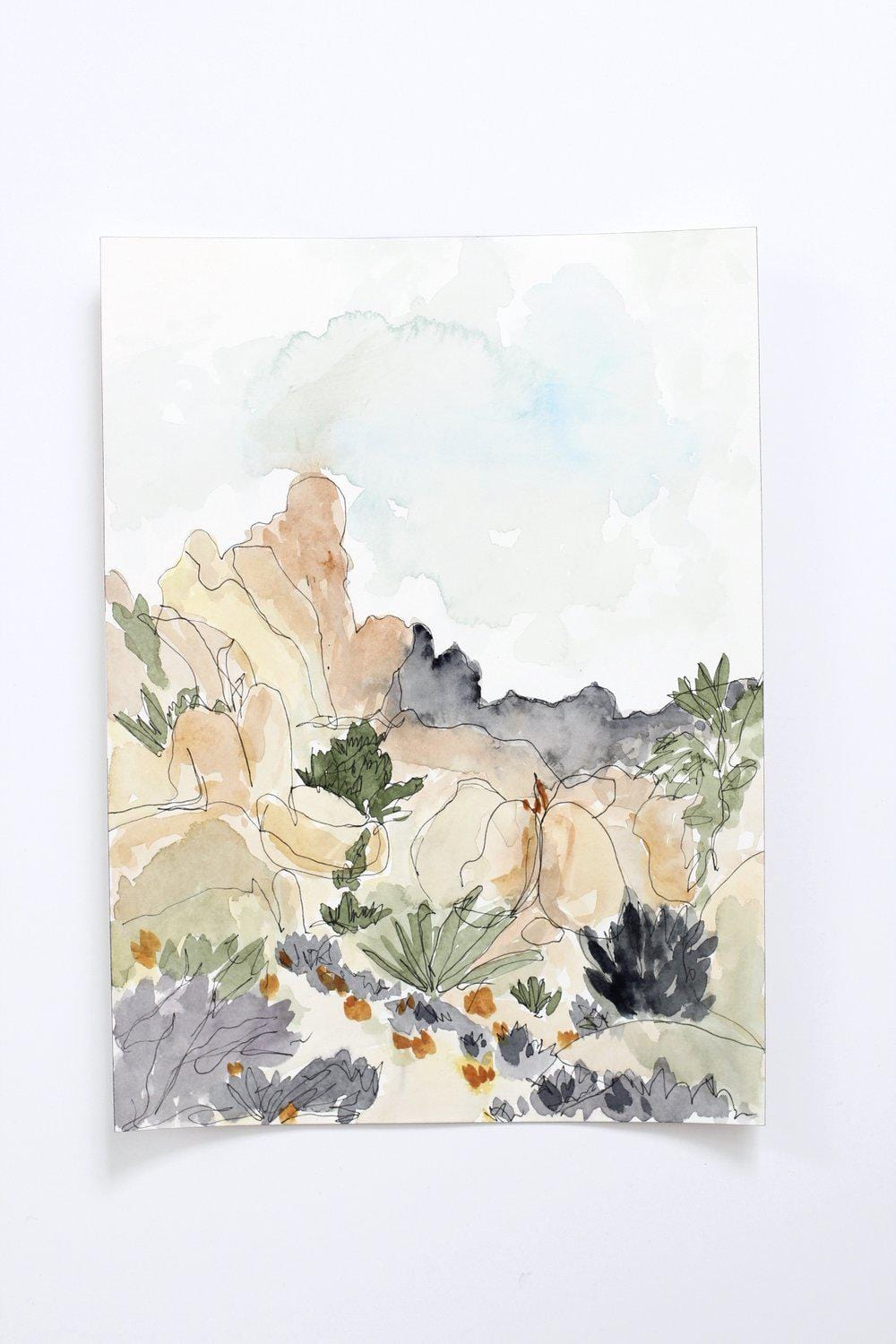 Watercolor painting of desert landscape
