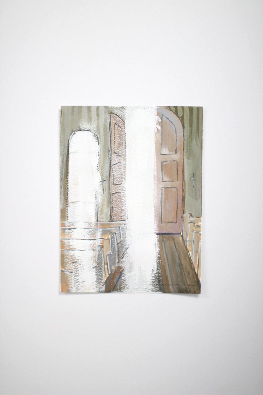Painting of interior with arched doorways