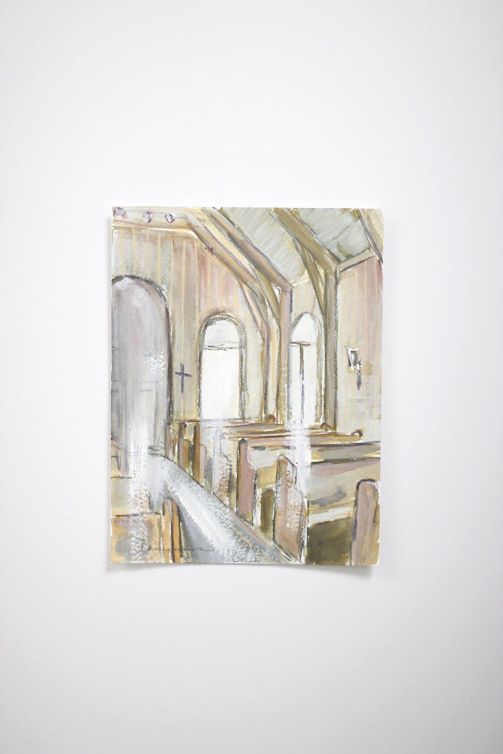 Watercolor painting of church interior