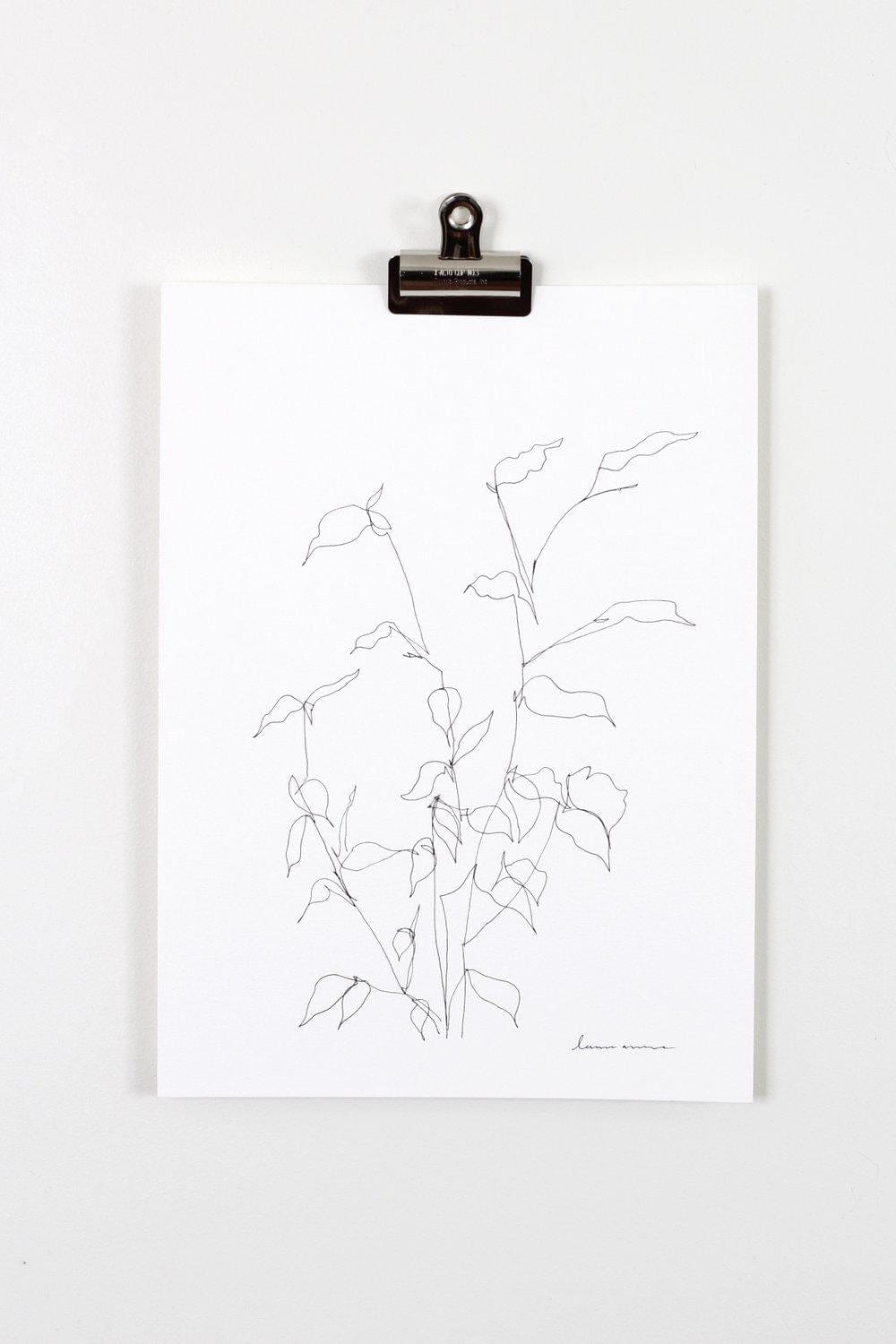 Line drawing of plant on clipboard