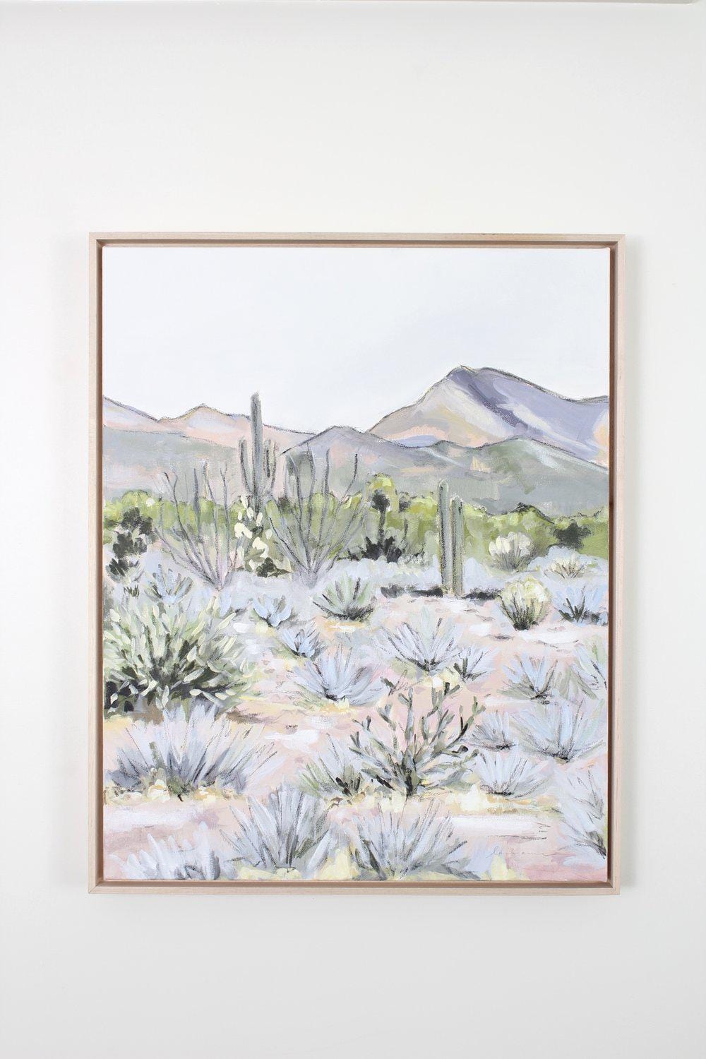 Desert landscape painting in frame