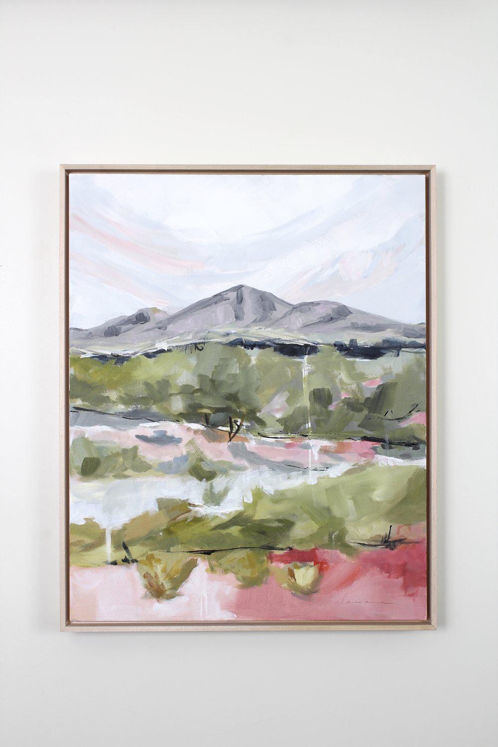 Abstract landscape painting with mountains