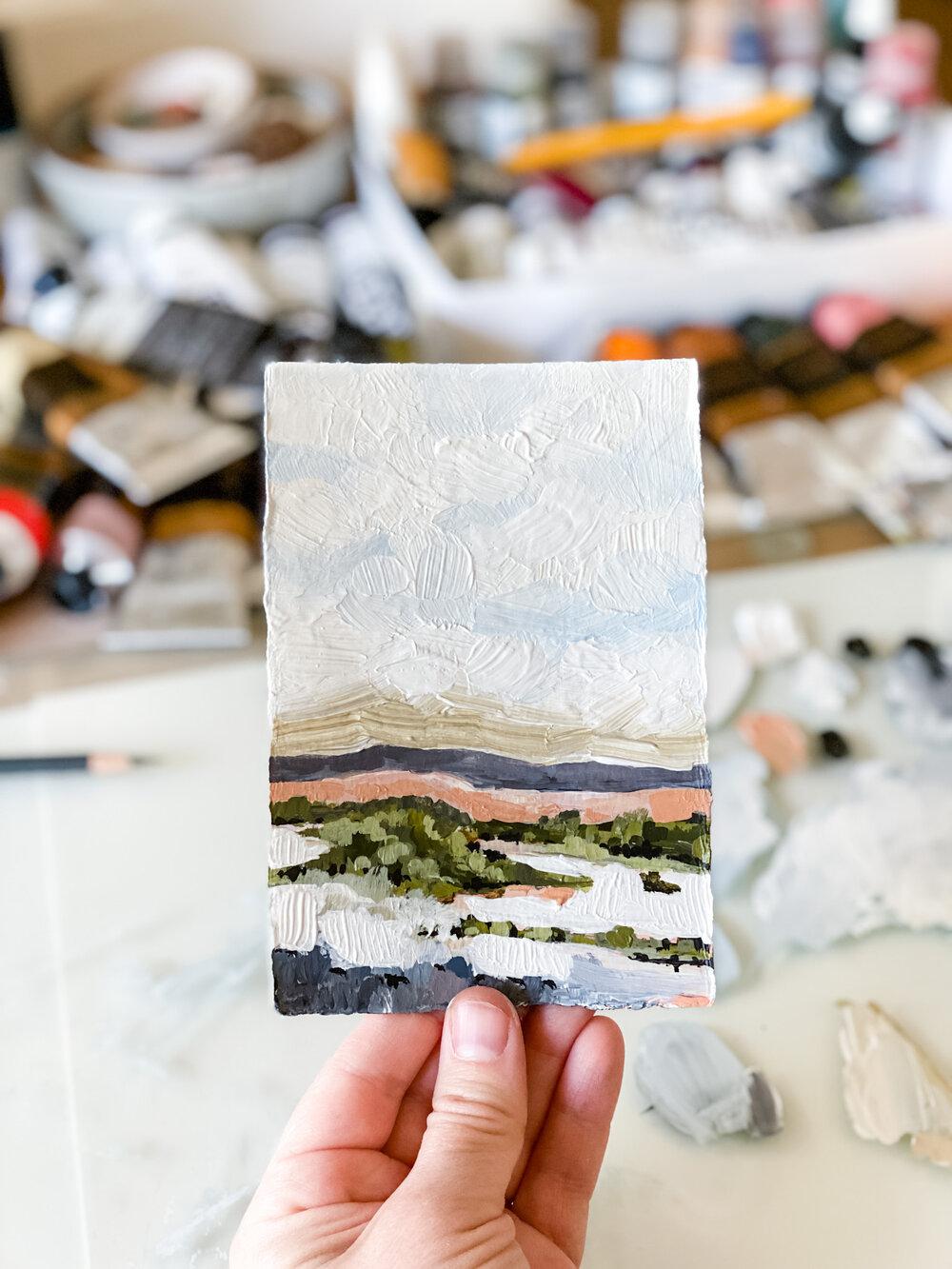 Tiny Cloudy Desert Acrylic Painting