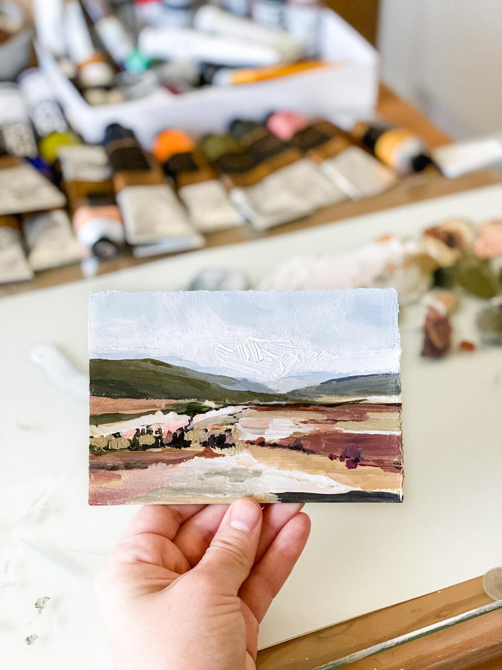 Tiny Olive Hills Acrylic Painting