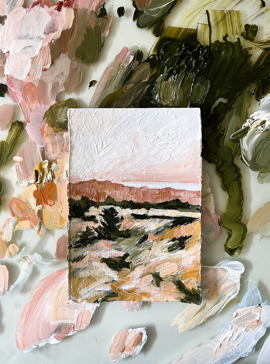 Framed "Ochre Coast" Tiny Landscape Original Painting
