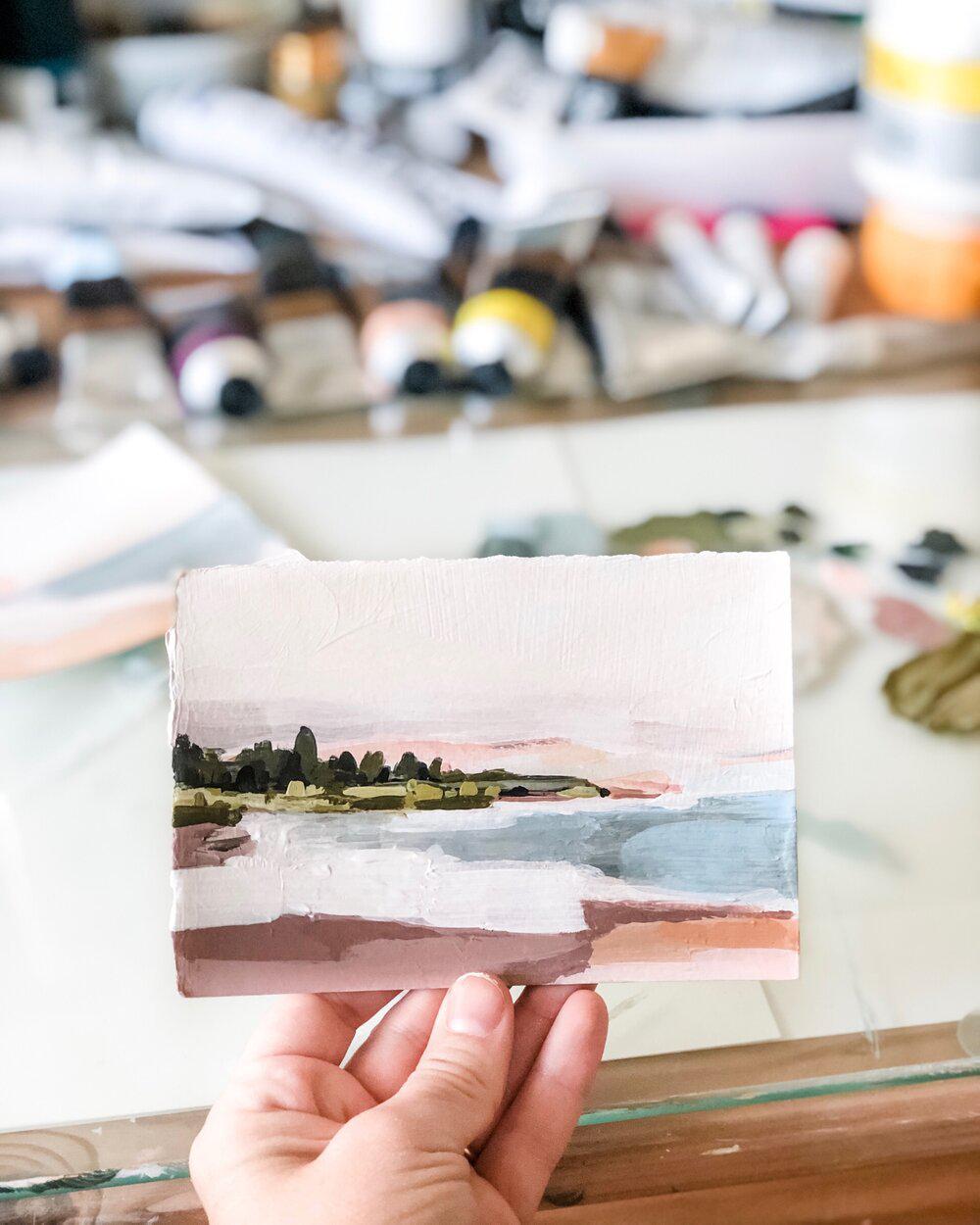 Tiny Hawaii Rainbow Sunset Beach Acrylic Painting