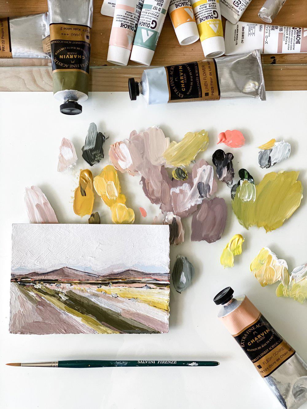 Tiny Olive Desert Acrylic Painting