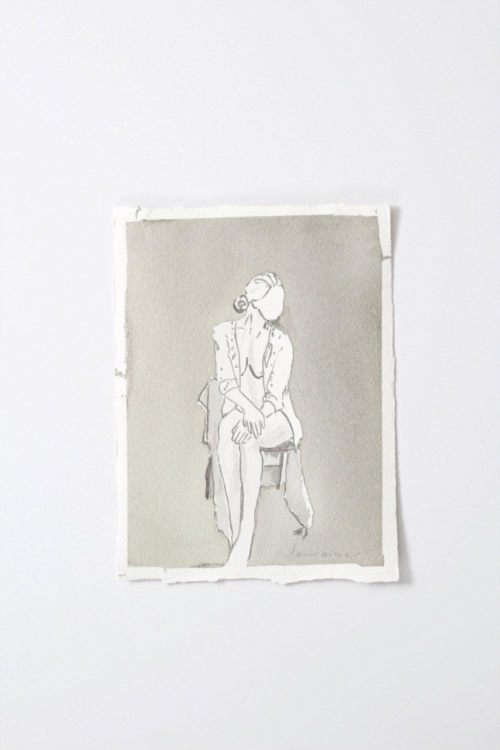"Grey Lady Looking to Her Left" Watercolor Painting 5.5x7.5