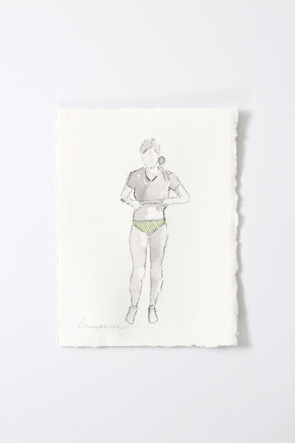 "Girl with Green Undies" Watercolor Painting 5.5x7.5