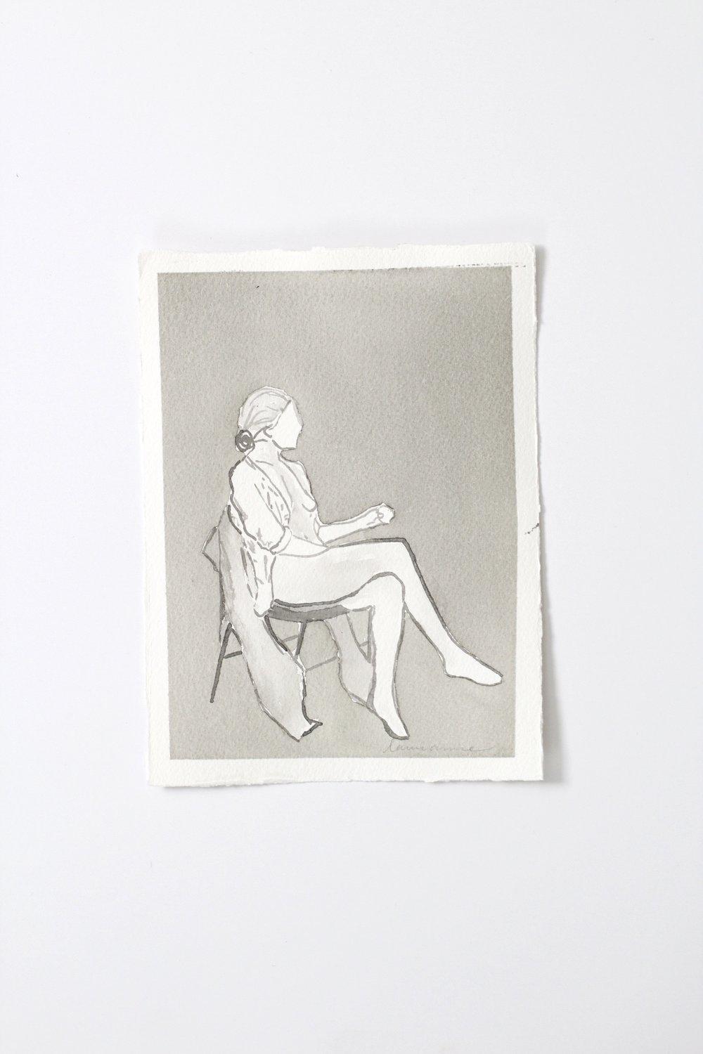 "Grey Lady with Apple" Watercolor Painting 5.5x7.5